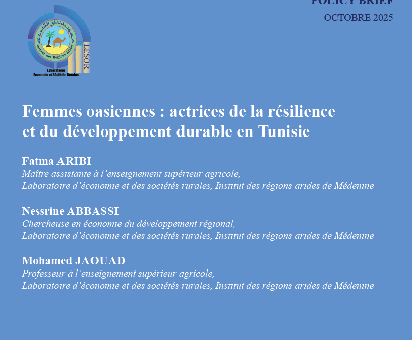 Dans le cadre du programme de mentorat de la FERDI, Le Laboratoire d’économie et des sociétés rurales Institut des régions arides de Médenine a produit un policy brief.